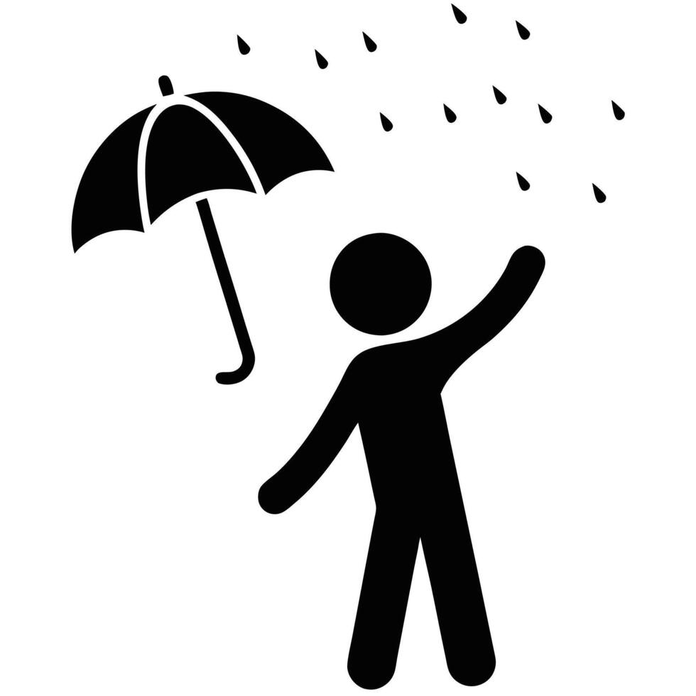 Person With Umbrella Standing In Rain Conceptual Black And White vector