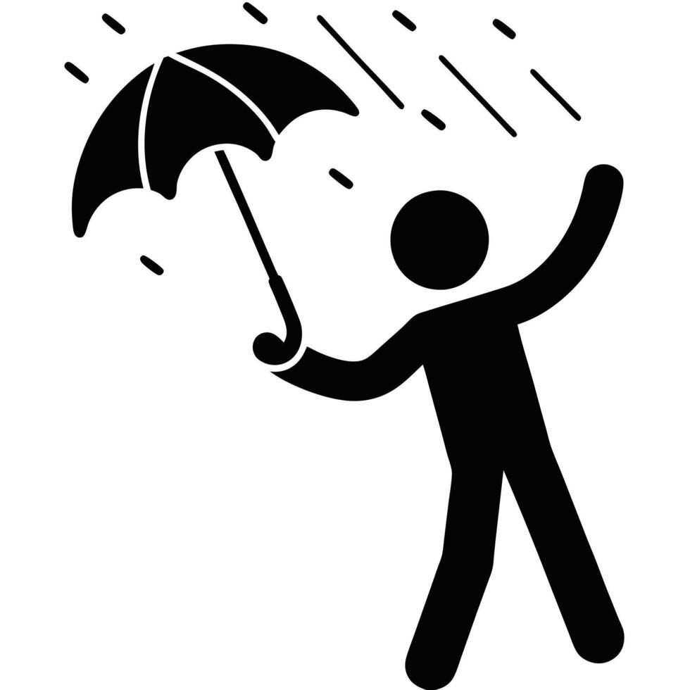 Person With Umbrella In The Rain Illustration Simple Black And White Icon vector