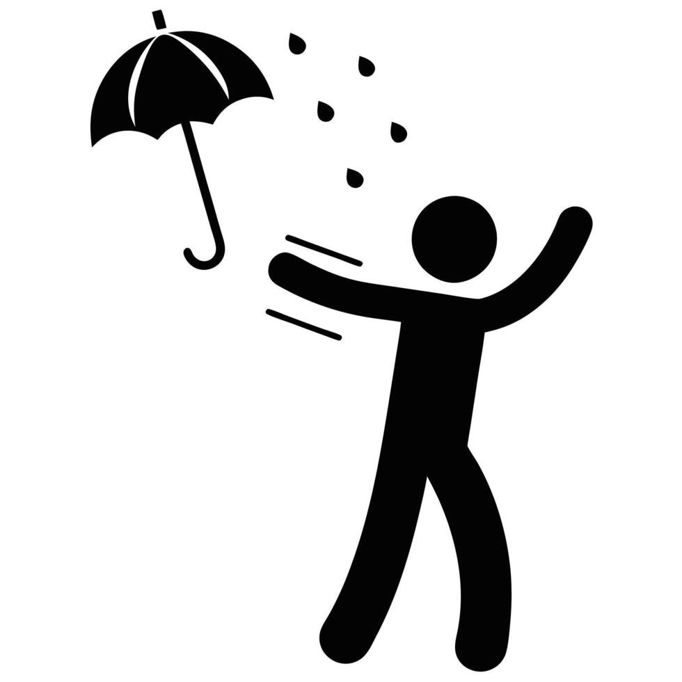 Joyful Person Dancing In Rain With Umbrella Black And White Illustration vector