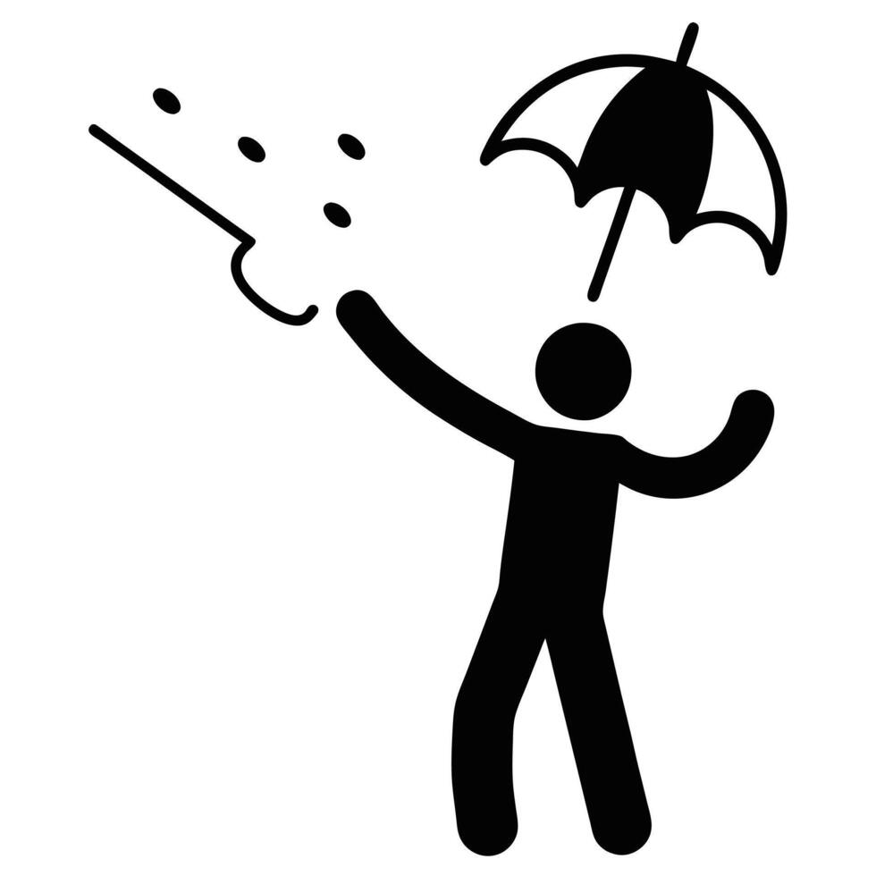 Stick Figure Standing Under Umbrella Catching Raindrops Weather Concept Design vector