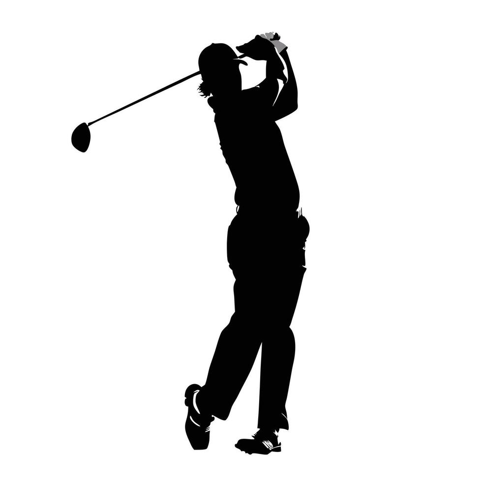 Silhouette Of A Golfer Swinging Golf Club With Driver In Action vector