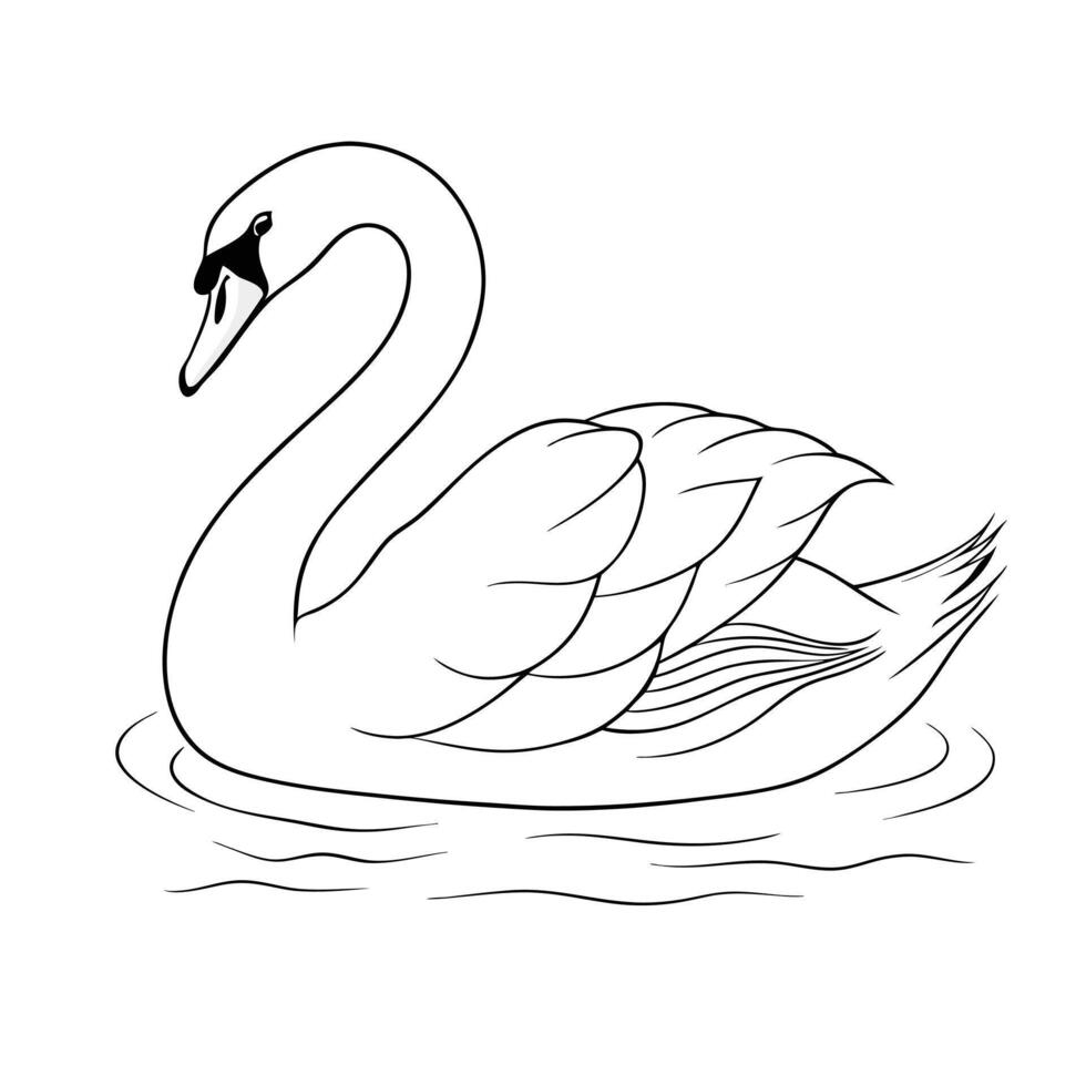 Elegant Swan Swimming Gracefully In Water Simple Black And White Illustration vector