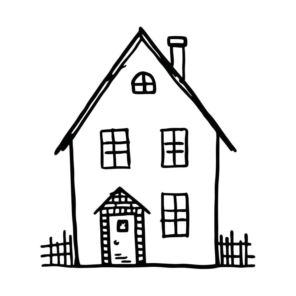Hand Drawn House Illustration Simple Home Sketch Outline Drawing vector