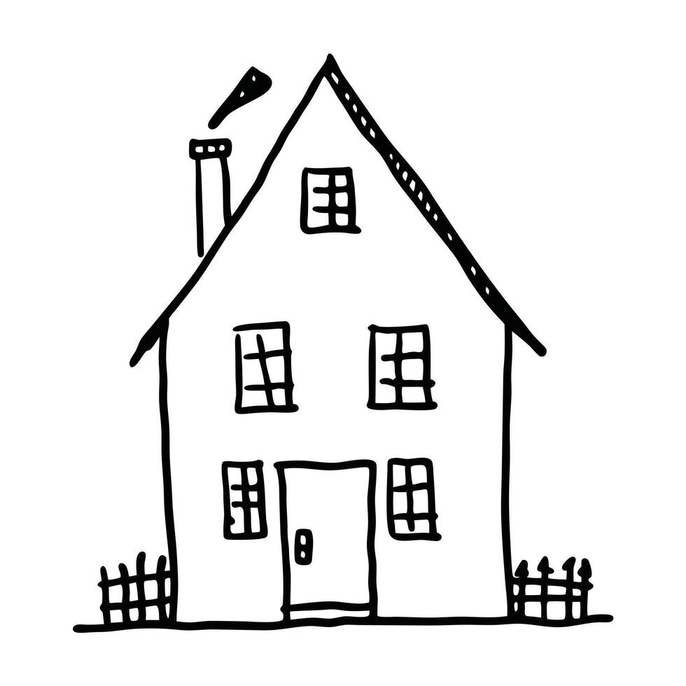 Hand Drawn House With Fence Illustration Isolated On White Background vector