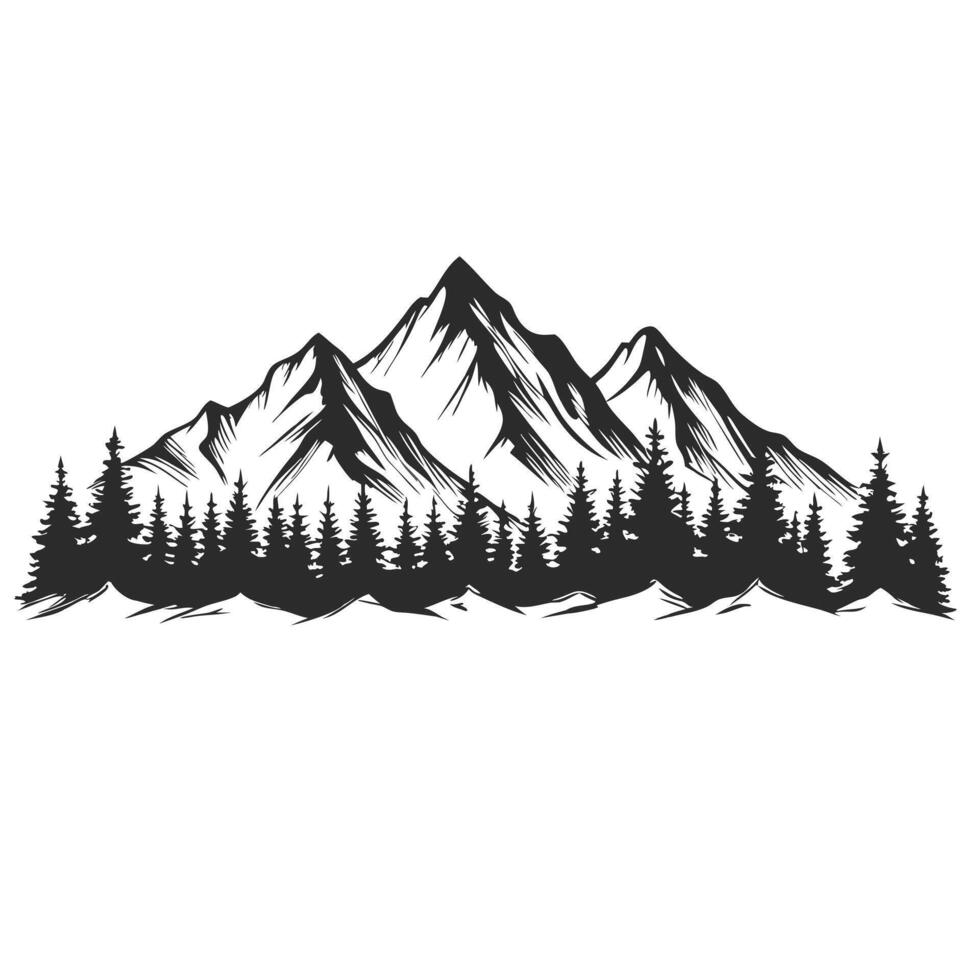 Mountain Peaks And Pine Forest Illustration For Adventure And Outdoor Designs vector