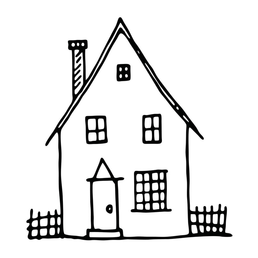 Hand Drawn Cute House Illustration Isolated On White Background Simple Design vector