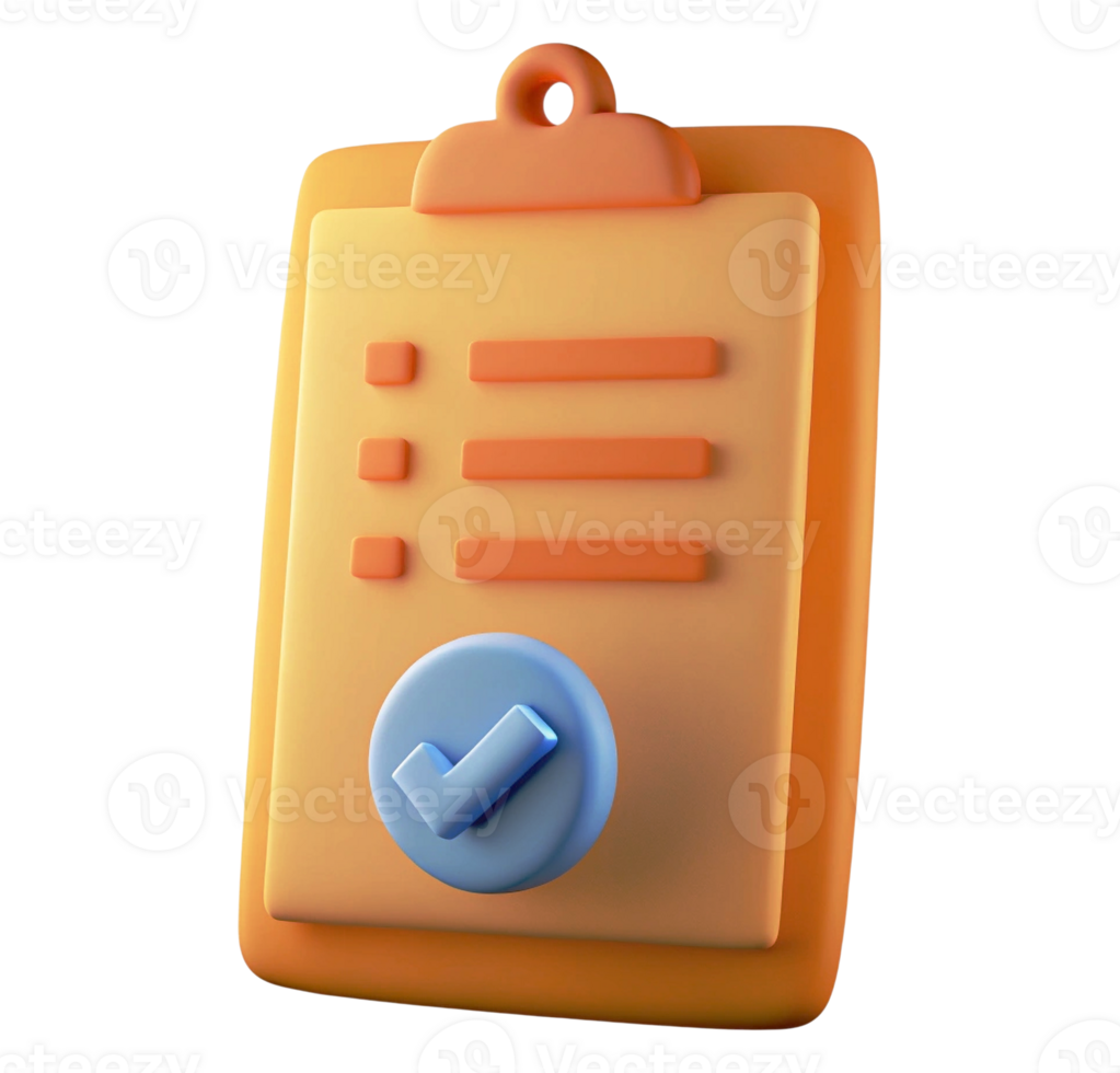 3D Cartoon Style Clipboard with Checklist Blue Checkmark Task Management Icon png