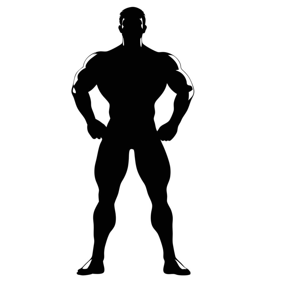 Silhouette Illustration Of A Muscular Man Posing With Hands On Hips Isolated On White vector
