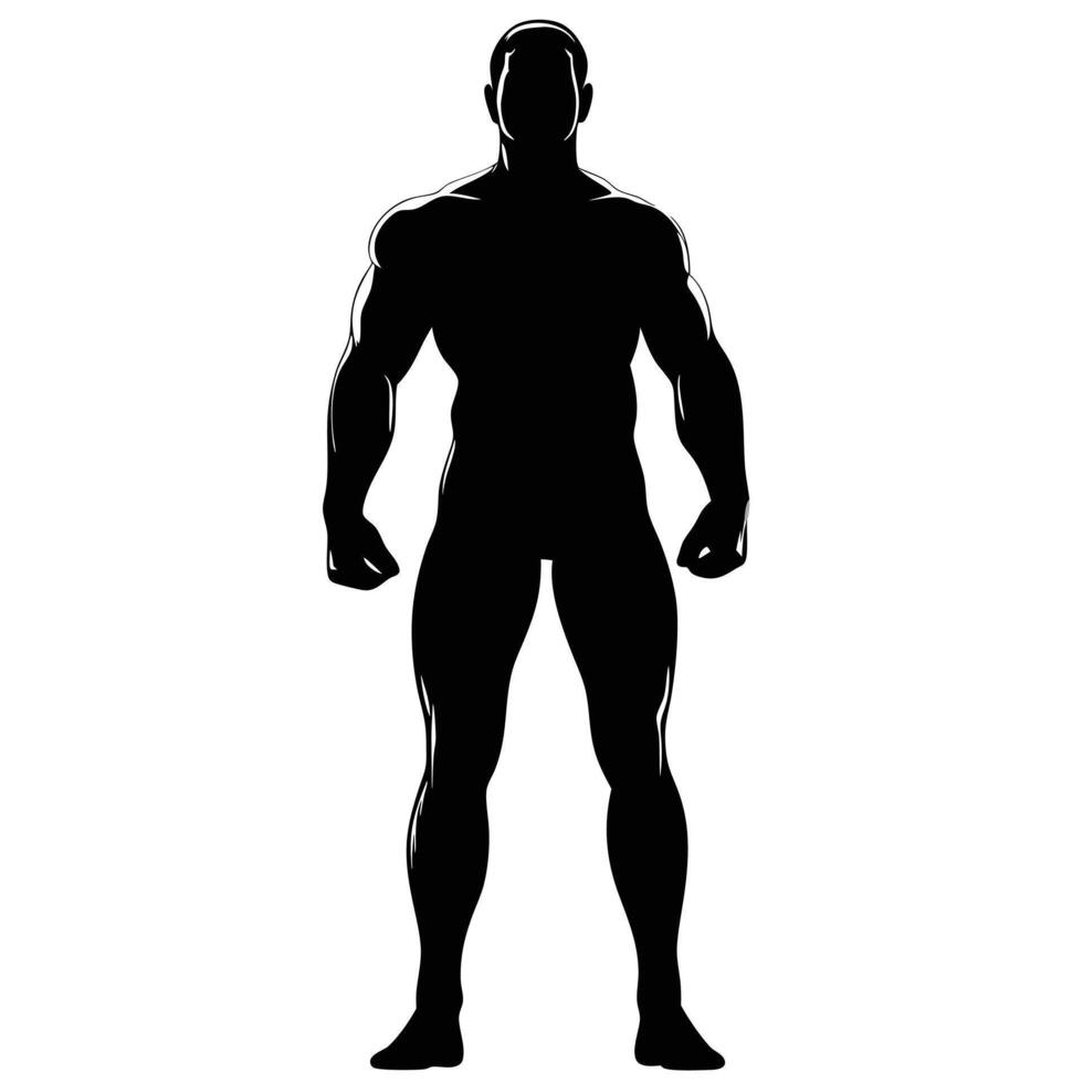 Muscular Man Silhouette Illustration Athletic Bodybuilder Black And White Design vector
