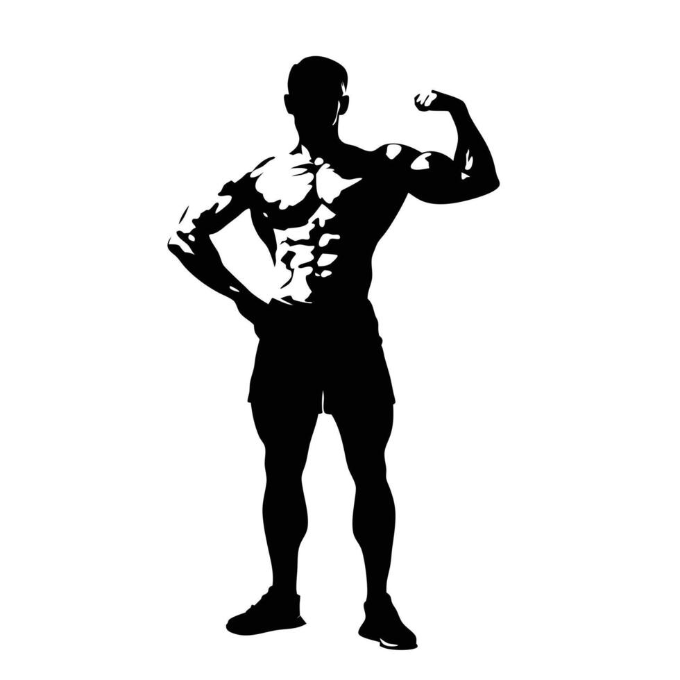 Silhouette Of Bodybuilder Flexing Muscles Showing Off Physique And Muscular Strength vector