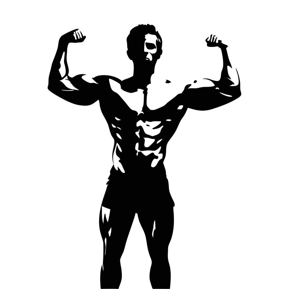 Silhouette Of Muscular Man Bodybuilder Posing Illustration Graphic Style vector