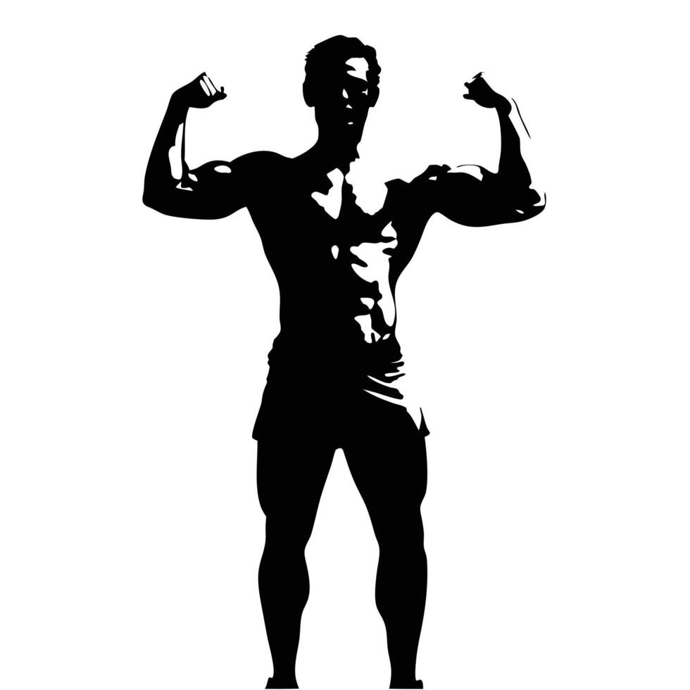 Muscular Bodybuilder Silhouette Showing Off Biceps Strength Training Exercise Sport Isolated vector
