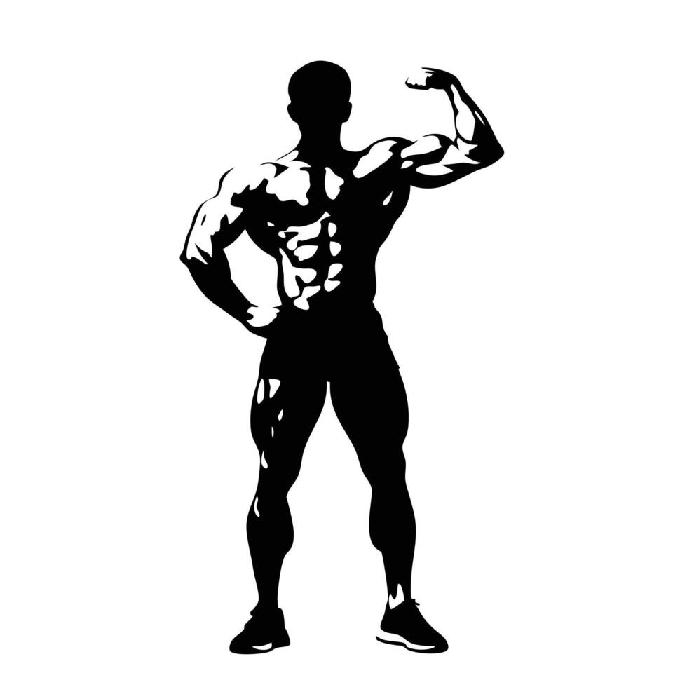 Bodybuilder Silhouette Posing With Muscular Physique Strength And Fitness Illustration vector
