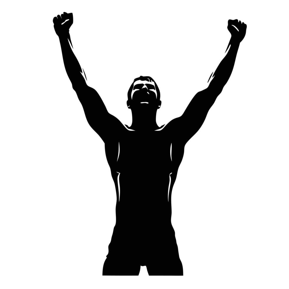 Silhouette Of A Man Raising Arms In Victory Celebrating Success Achievement vector