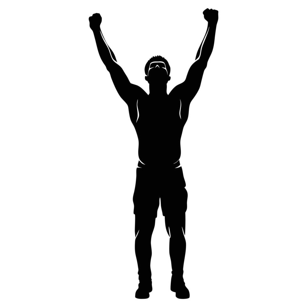 Silhouette Of Muscular Man Raising Arms In Victory Celebrating Success Isolated vector