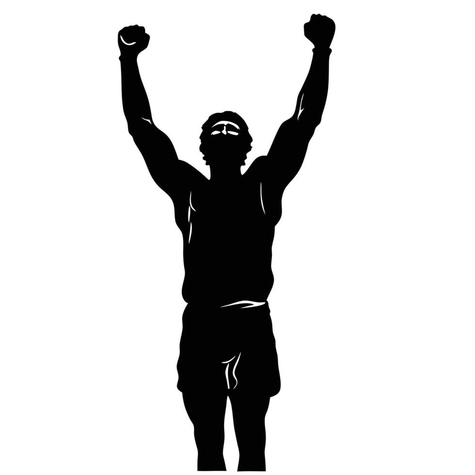 Silhouette Of A Triumphant Boxer With Arms Raised In Victory Pose vector