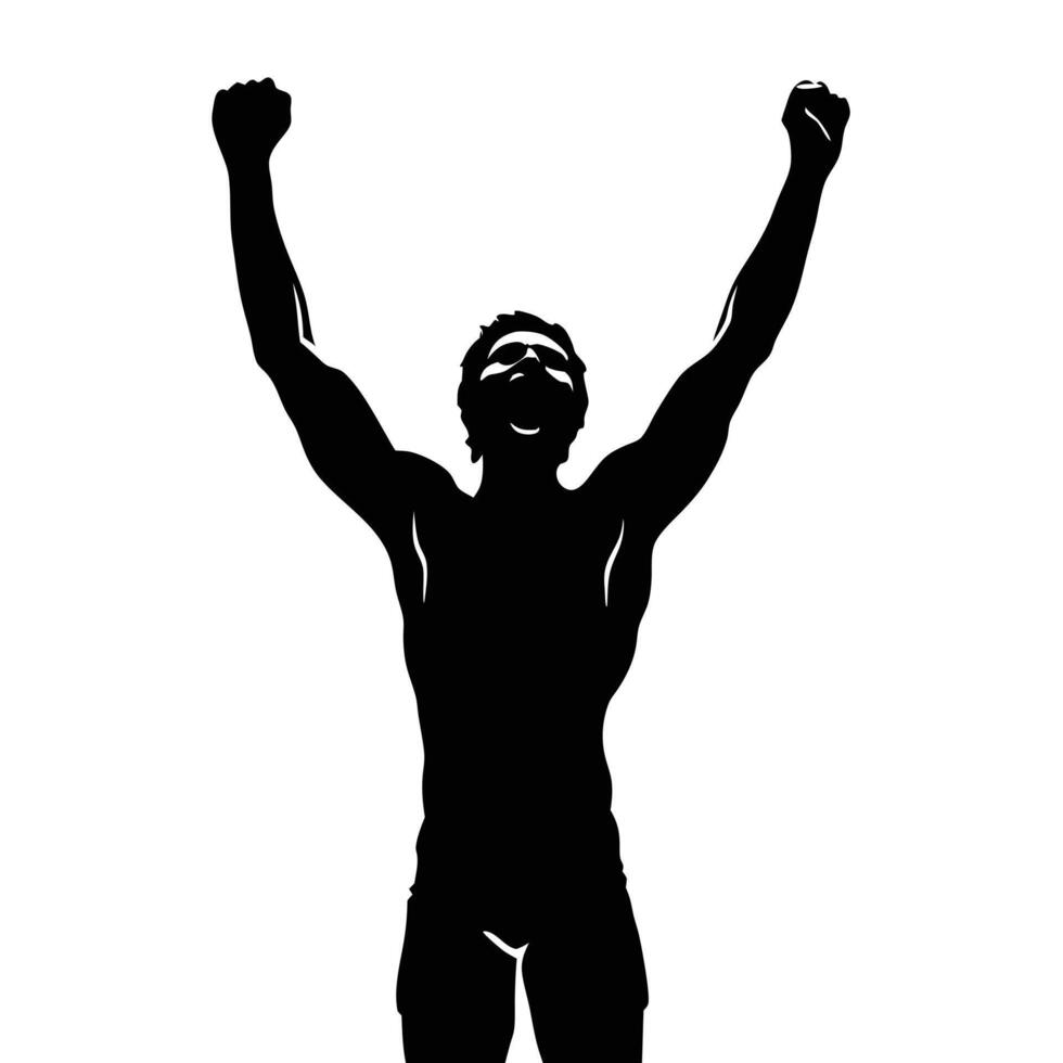 Silhouette Of Successful Athlete With Arms Raised In Victory Celebration Isolated vector
