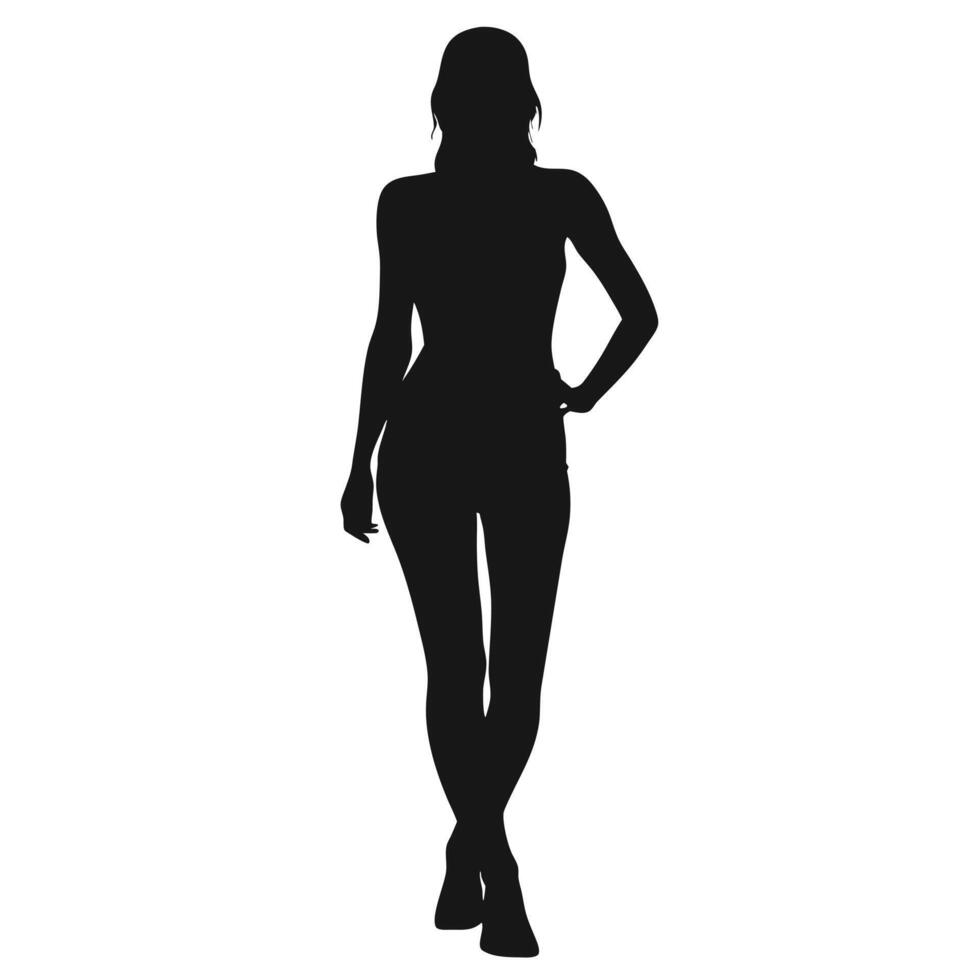 Fashionable Woman Silhouette Stylish Pose Confident Attitude Full Length Black Figure vector