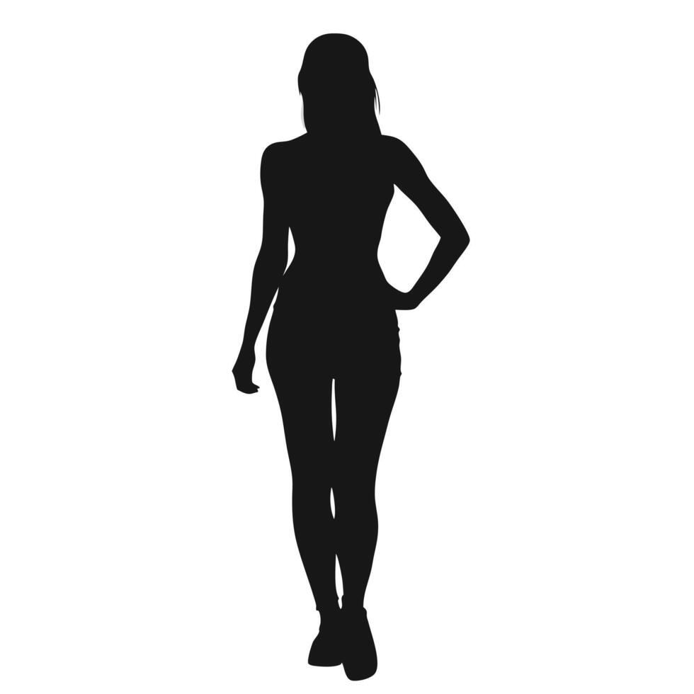 Elegant Woman Silhouette Standing Posing With Confidence On White Background Illustration vector