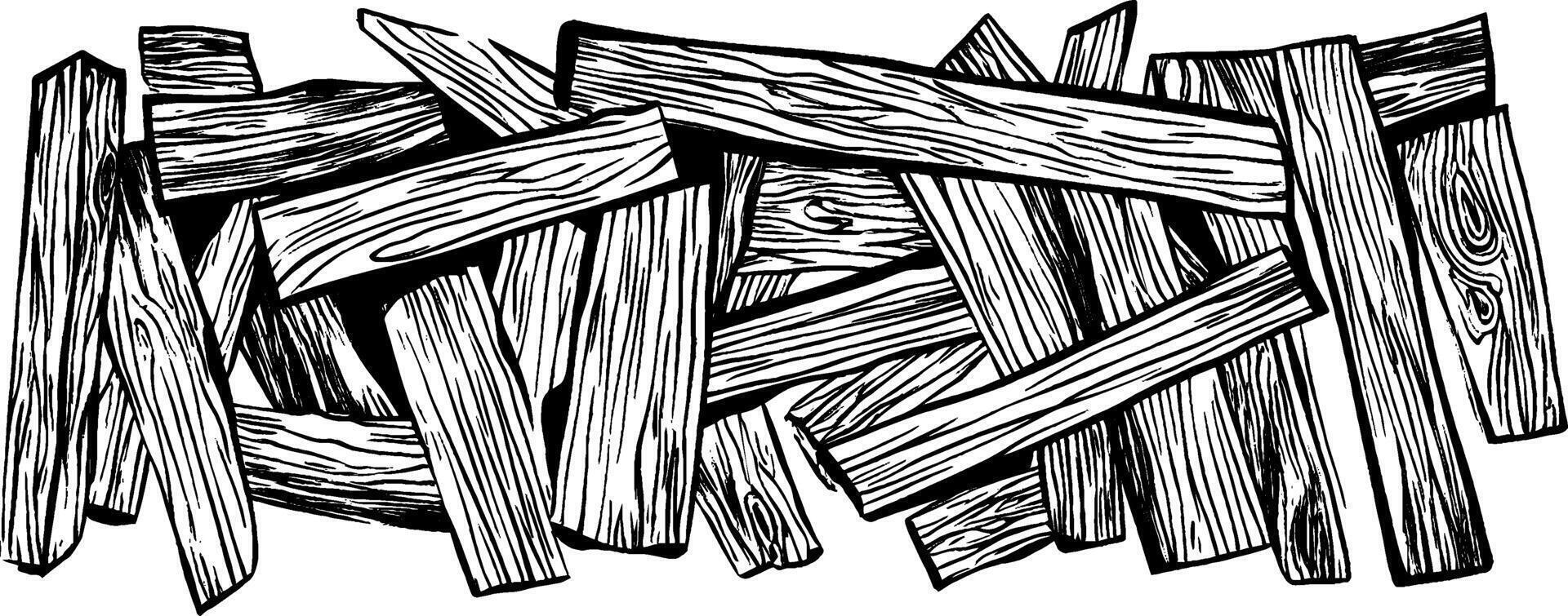 Vintage woodcut illustration showcasing splintered wood arranged in a chaotic pattern vector