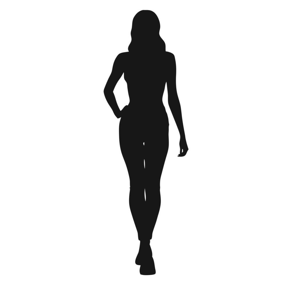Female Silhouette Illustration Elegant Woman Walking In Black Isolated On White vector