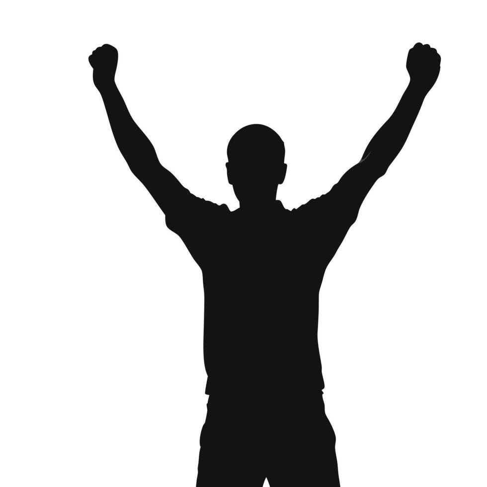 Silhouette Of Man With Arms Raised Celebrating Achievement And Victory Concept vector