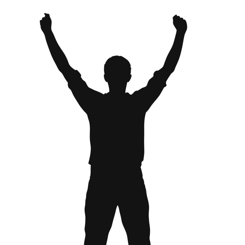 Silhouette Of A Man Celebrating Victory Success Achievement With Arms Raised Up vector