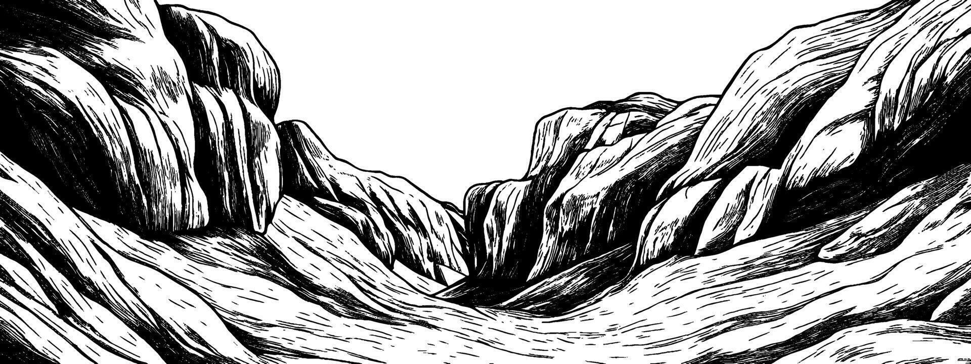 Illustration of a narrow canyon with towering rock formations and winding path vector