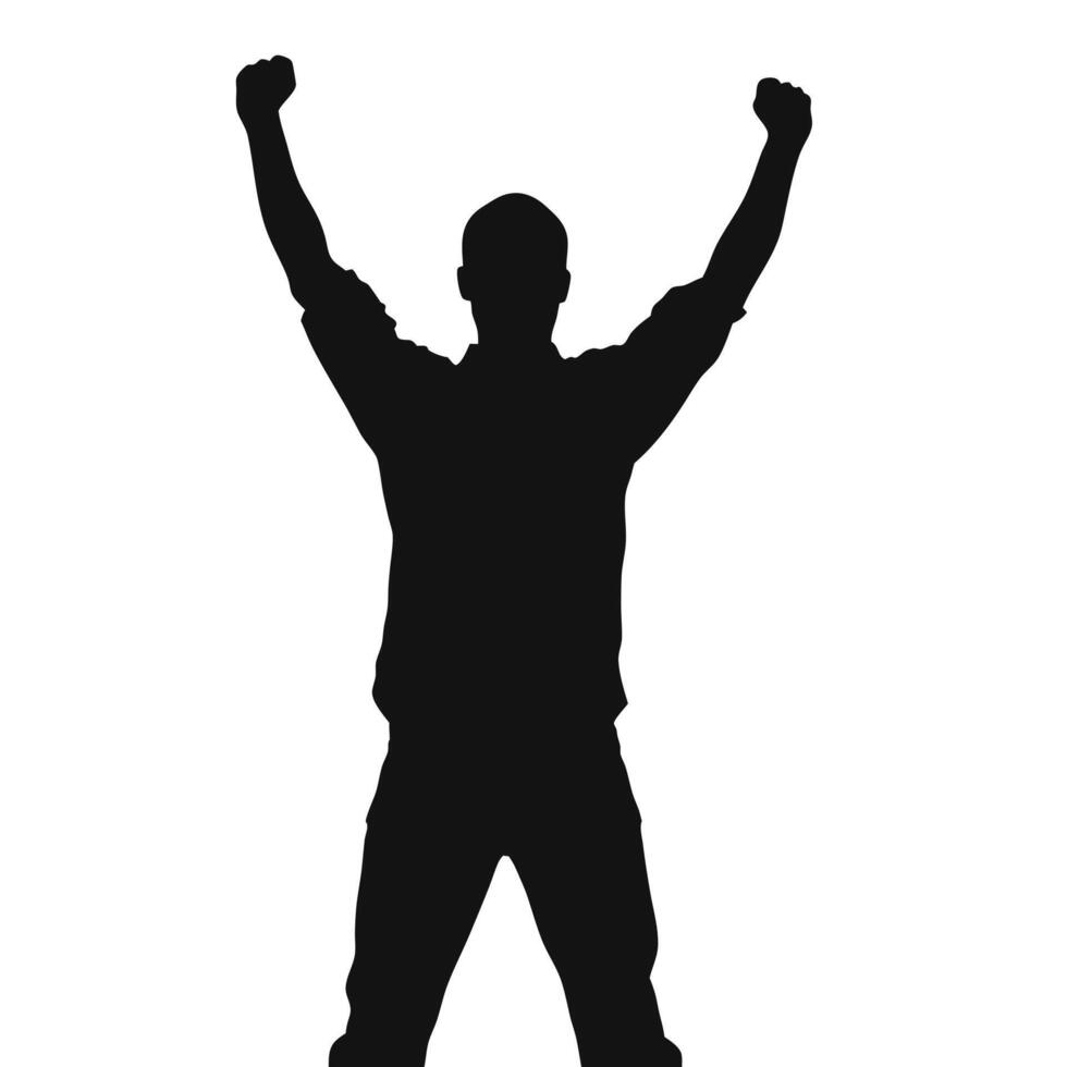 Silhouette Of Man Raising Fists In Celebration Achievement Success Isolated vector