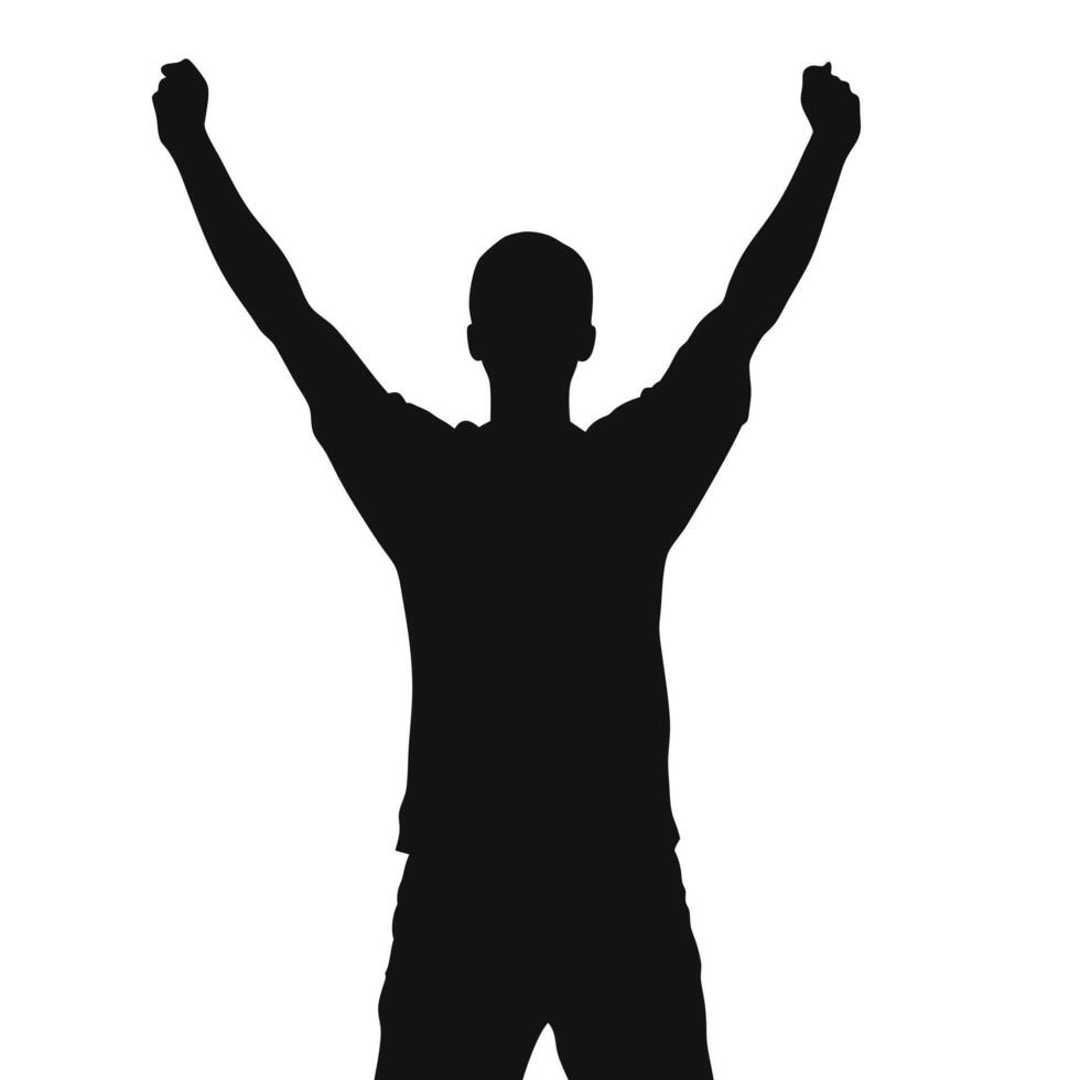 Silhouette Of Man Celebrating Victory With Arms Raised High Illustration vector