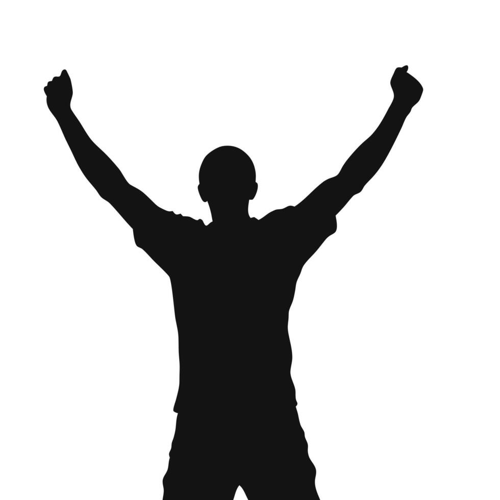 Silhouette Of Man Celebrating Victory With Arms Raised In The Air vector
