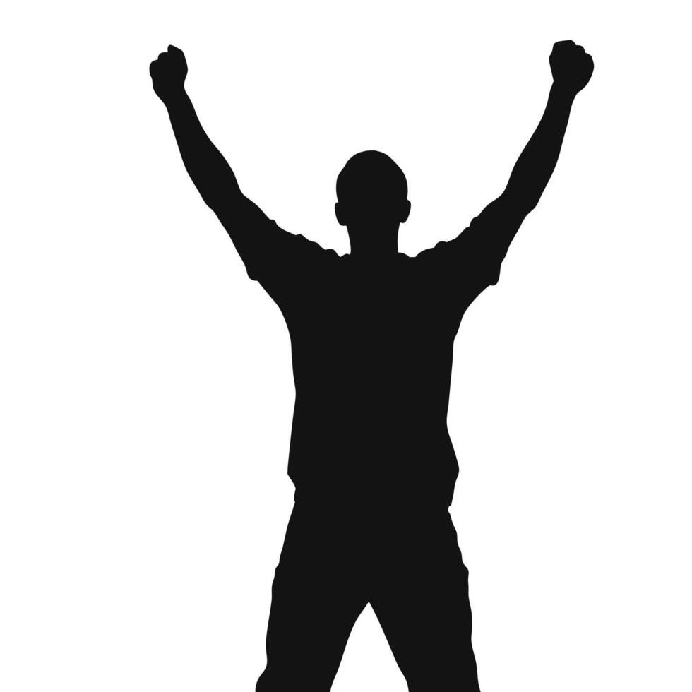 Silhouette Of A Man Raising His Arms In Celebration And Success vector