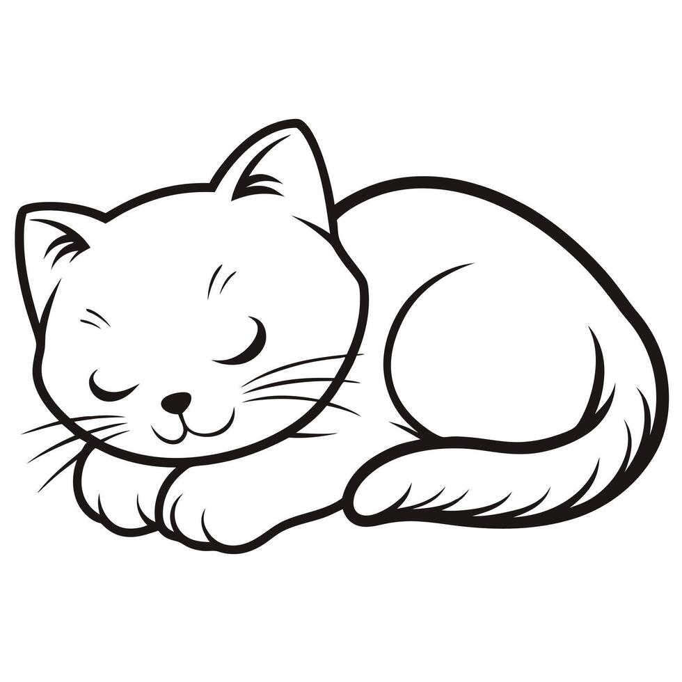 Black And White Sleeping Cartoon Cat Illustration Isolated On White Background vector