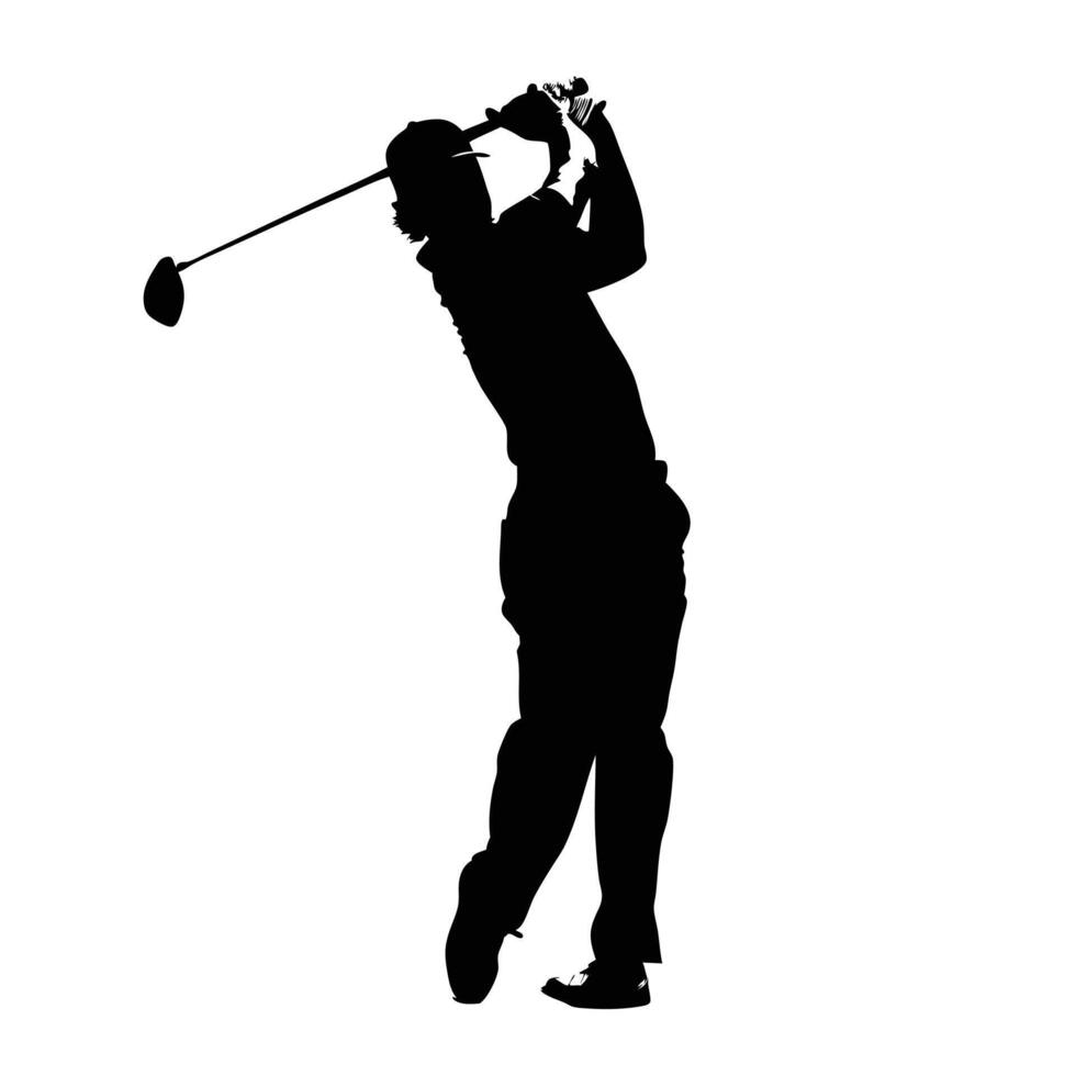 Golfer Silhouette Performing Golf Swing Backswing Isolated Against White Background Illustration vector