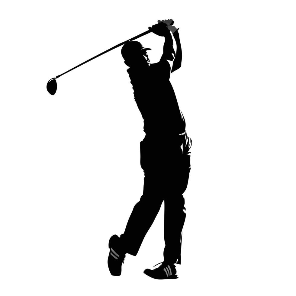 Silhouette Of Golfer Swinging Club Ready To Hit The Ball Beautifully vector