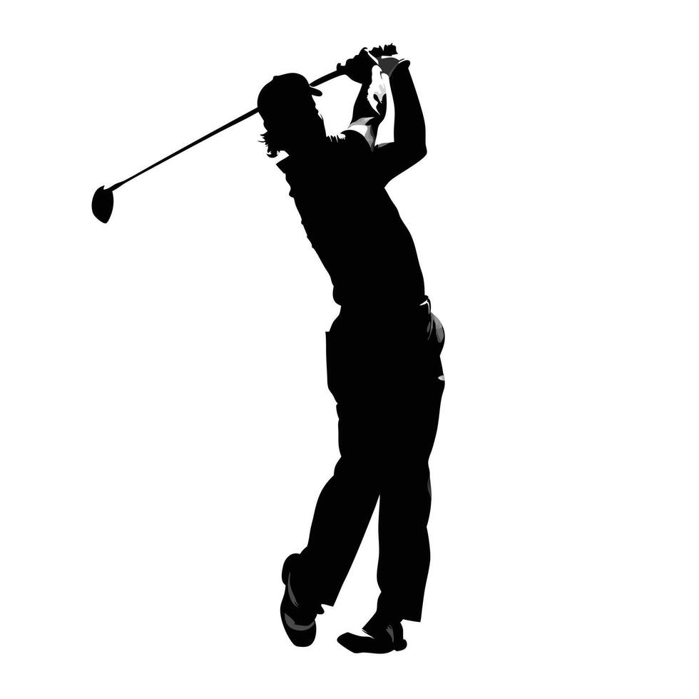 Golf Swing Silhouette Stylish Golfer Striking Ball With Club Black And White Graphic vector