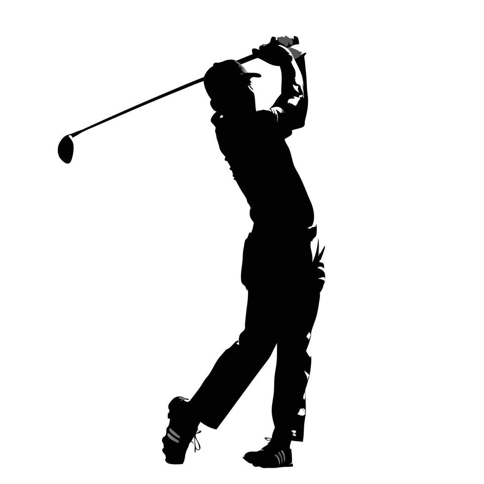 Golfer Silhouette In Action Completing Swing Black And White Artistic Illustration vector