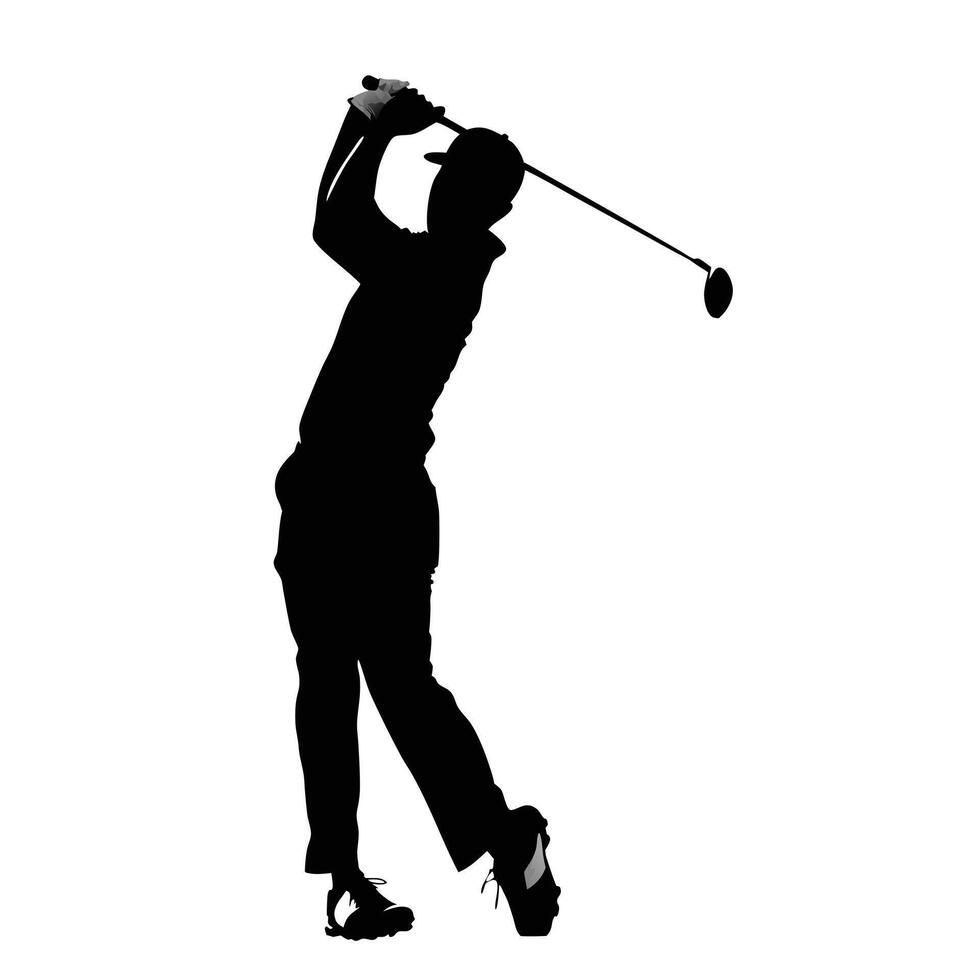 Golf Swing Silhouette Of Professional Golfer Isolated On White Background Illustration vector