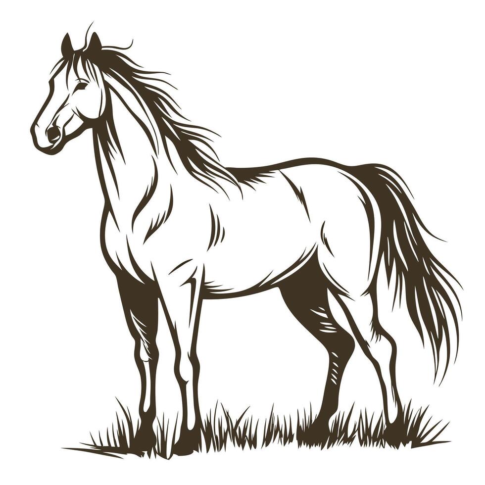 Elegant Horse Standing Gracefully In A Grassy Field Illustration Design vector