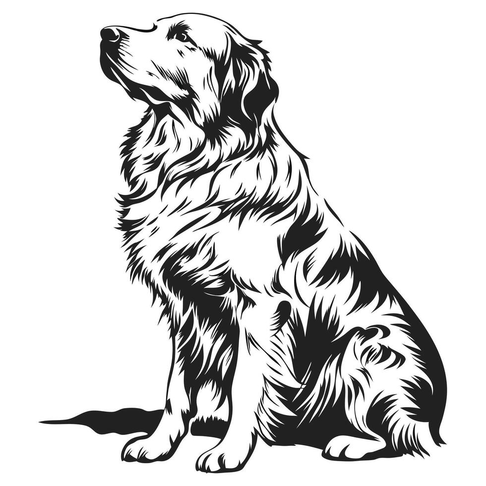 Elegant Black And White Golden Retriever Illustration Sitting Isolated Artwork vector