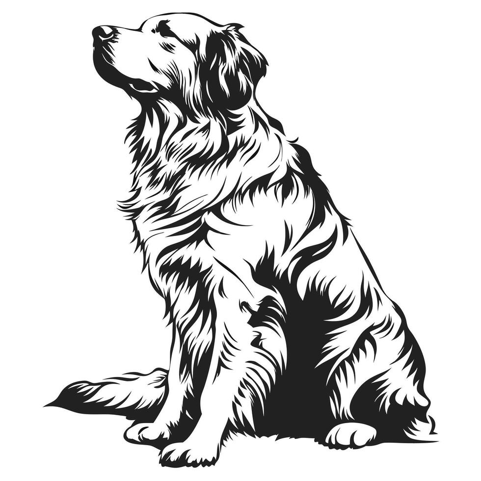 Elegant Illustration Of A Golden Retriever Dog Sitting Black And White vector