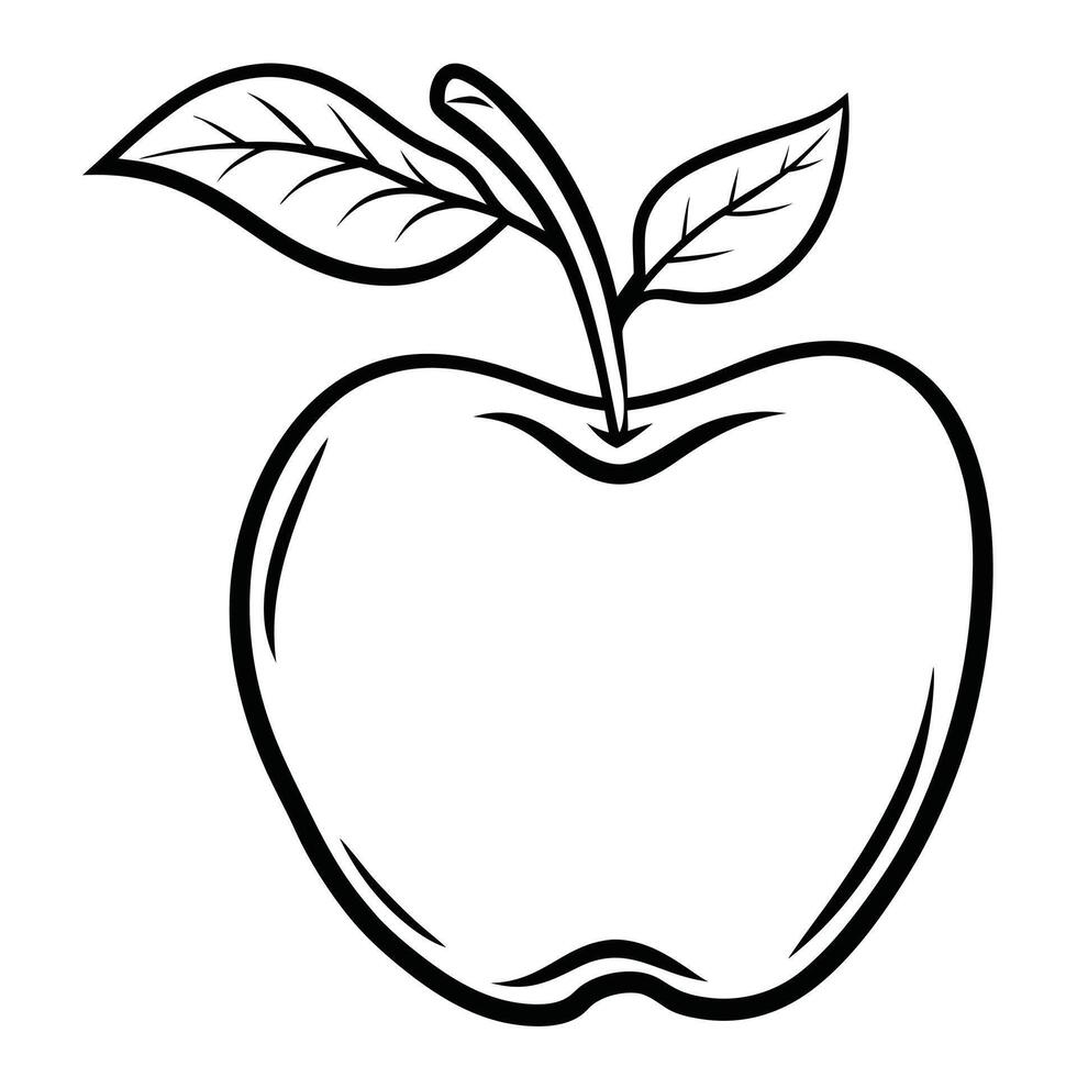 Apple Outline With Leaves Illustration For Coloring Pages And Creative Designs vector