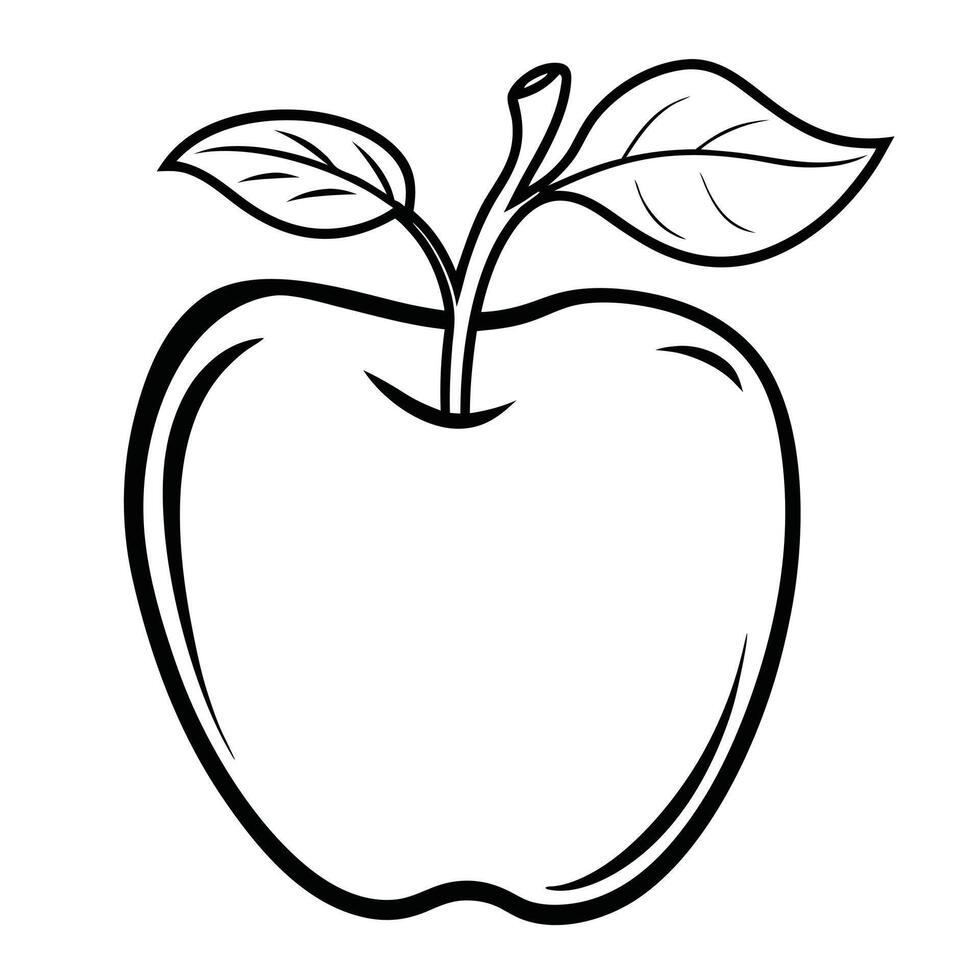 Minimalist Apple Outline With Leaves Graphic Illustration For Creative Projects vector