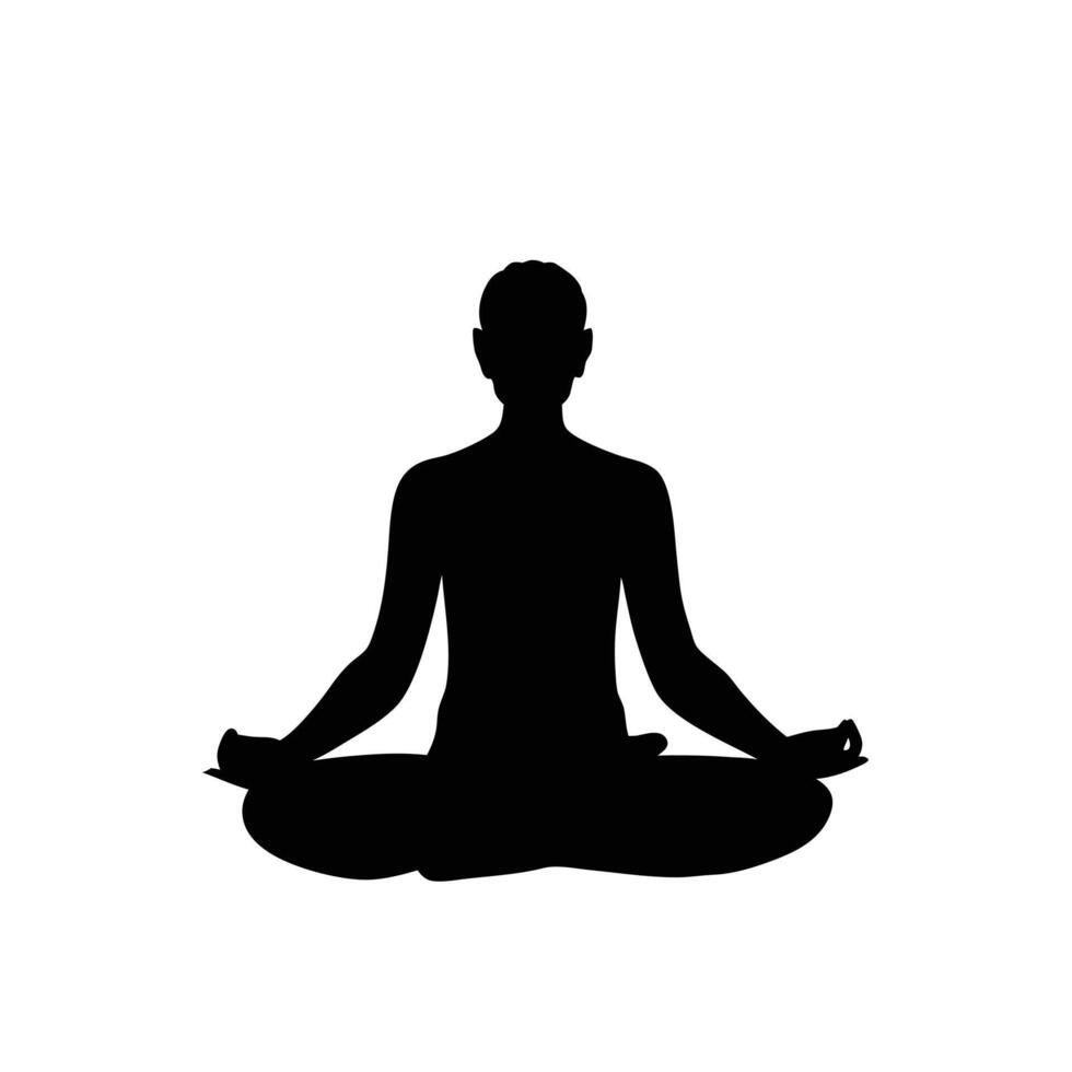 Silhouette Of Woman In Lotus Position Meditating For Wellness And Mindfulness vector