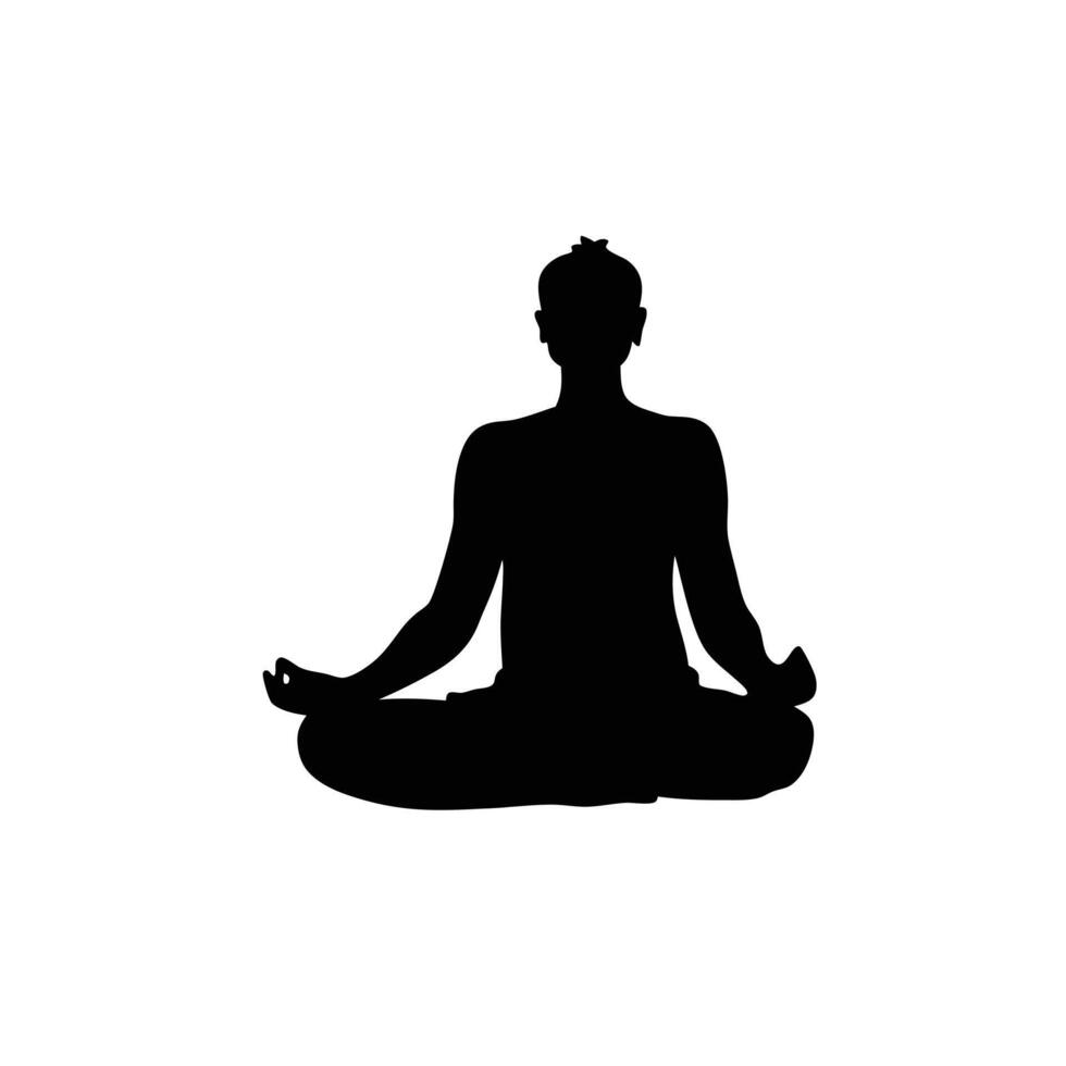 Black Silhouette Of Person In Lotus Position Meditation On White Background vector
