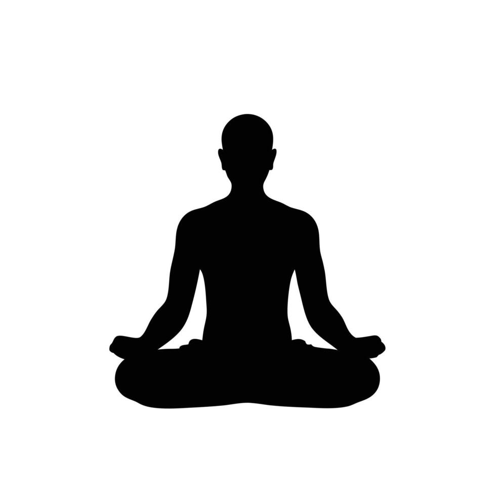 Black Silhouette Of A Person Meditating In Lotus Position On White Background vector