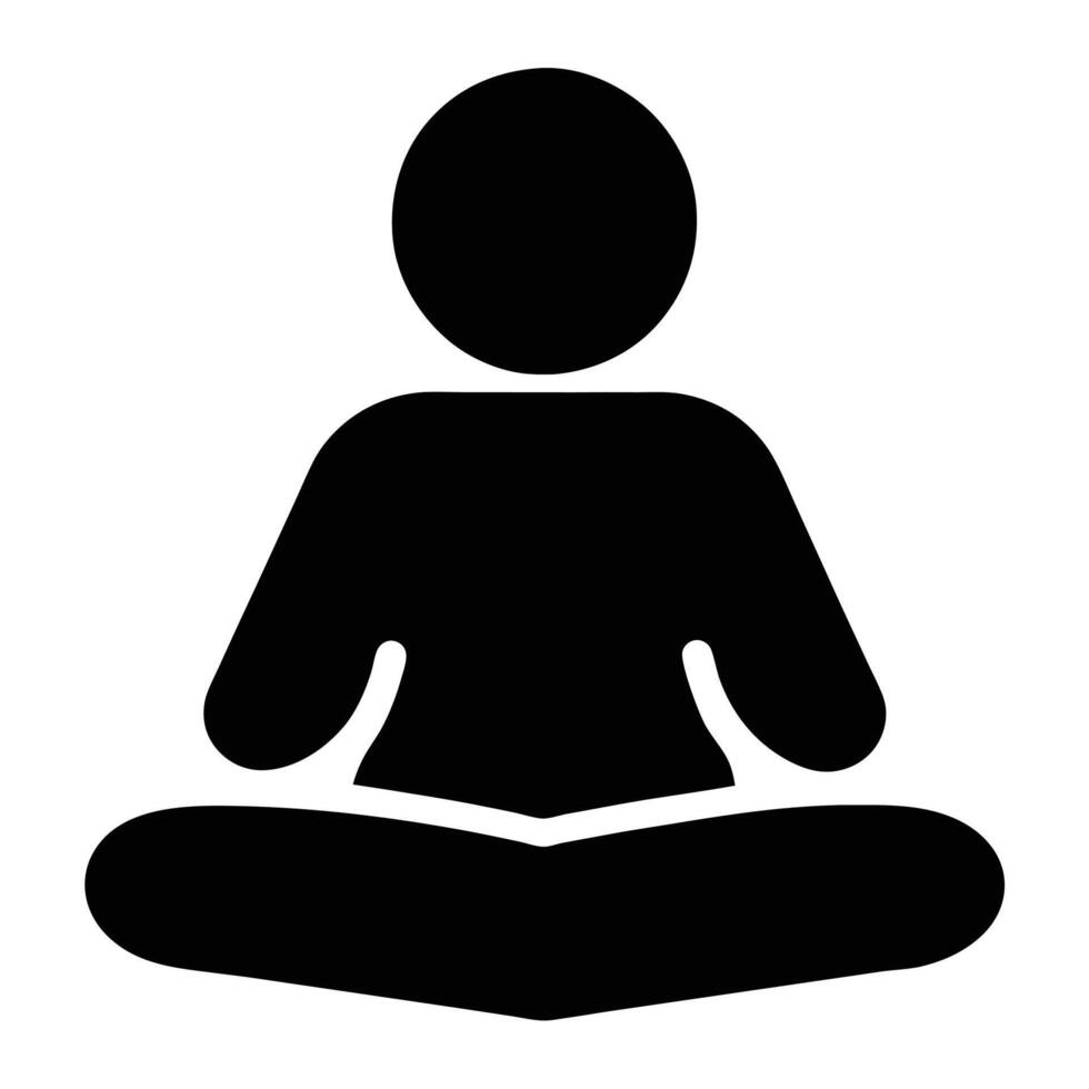 Minimalist Black Silhouette Of A Person Meditating In Lotus Position On White vector