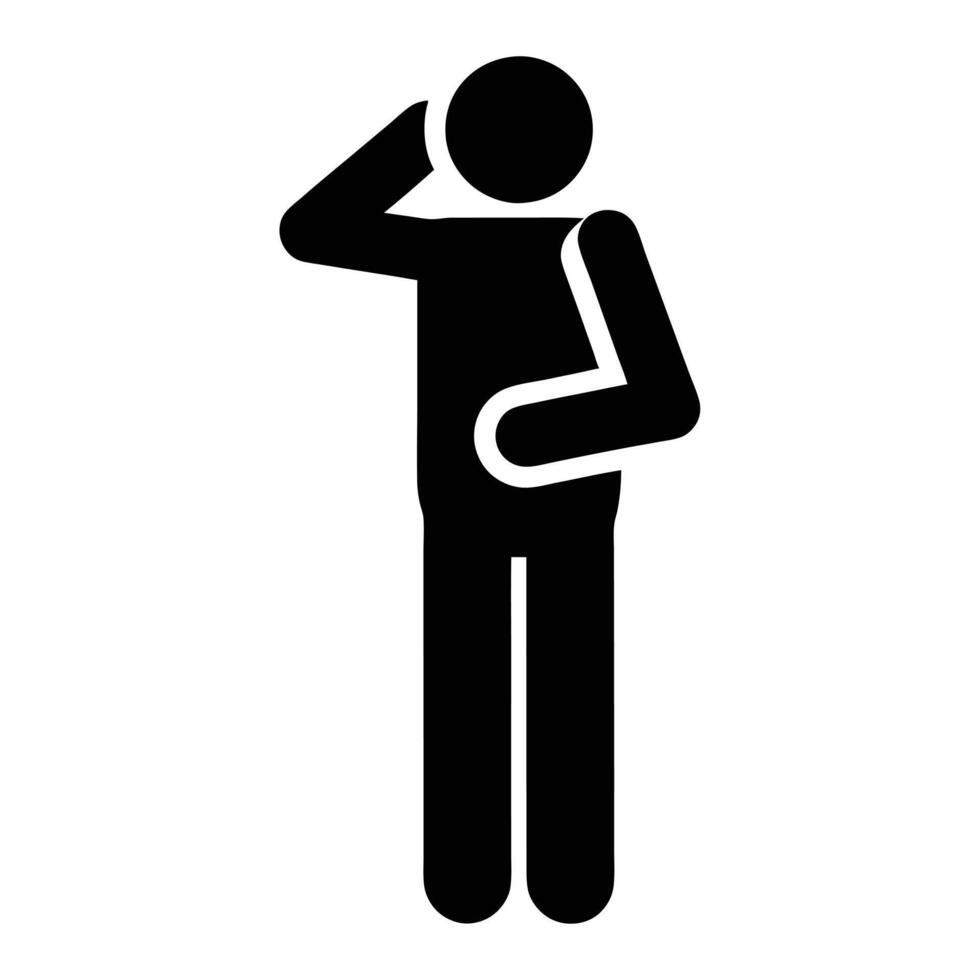 Black Silhouette Of Stick Figure Saluting Symbolizing Respect And Obedience Graphic vector