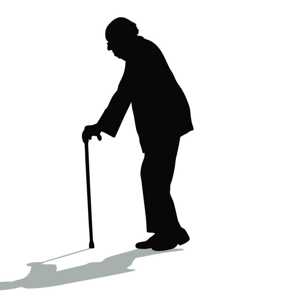 Silhouette Of Elderly Man With Cane Showing Signs Of Aging Art vector