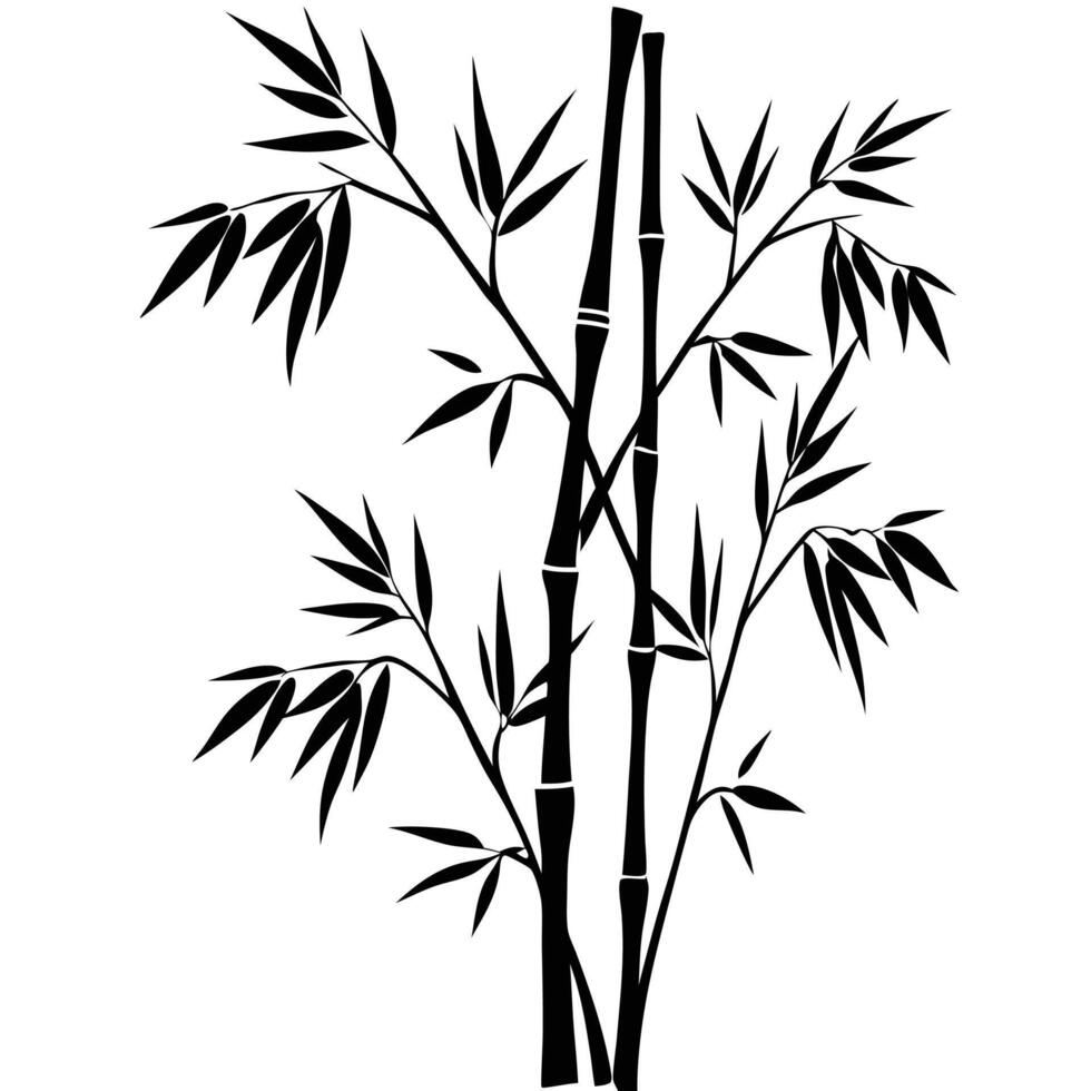 Bamboo Stalks With Leaves In Elegant Black Silhouette Graphic Element vector